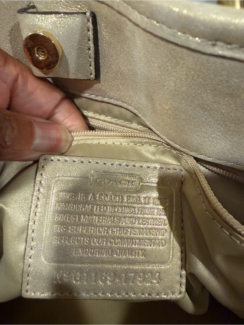 Coach Shimmery Champagne Leather Shoulder Bag with Gold Chain Straps - Picture 6 of 11
